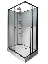 Loranto Душевая кабина NEO 120x80x(190+15) с низким поддоном 15см, прозрачное закаленное стекло 5 мм, задние стеклянные стенки белые, профиль черный-матовый (CS-21813)