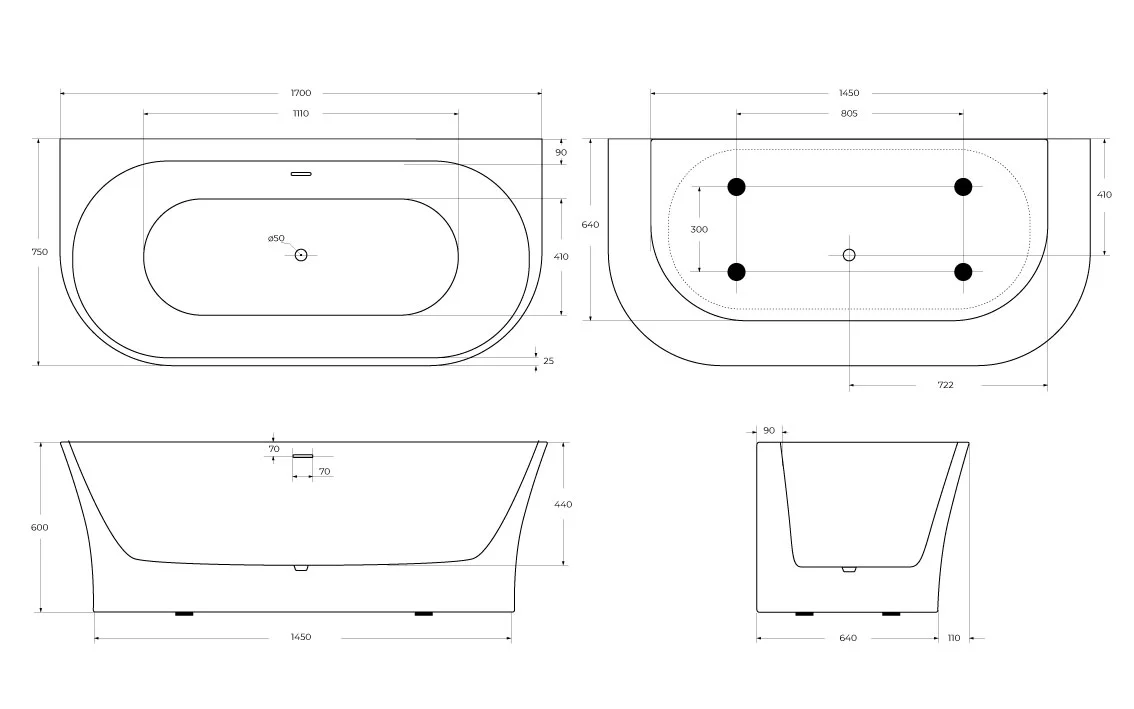 Приобрести belbagno акриловая ванна 170х75 см, пристенная, белая bb711-1700-750