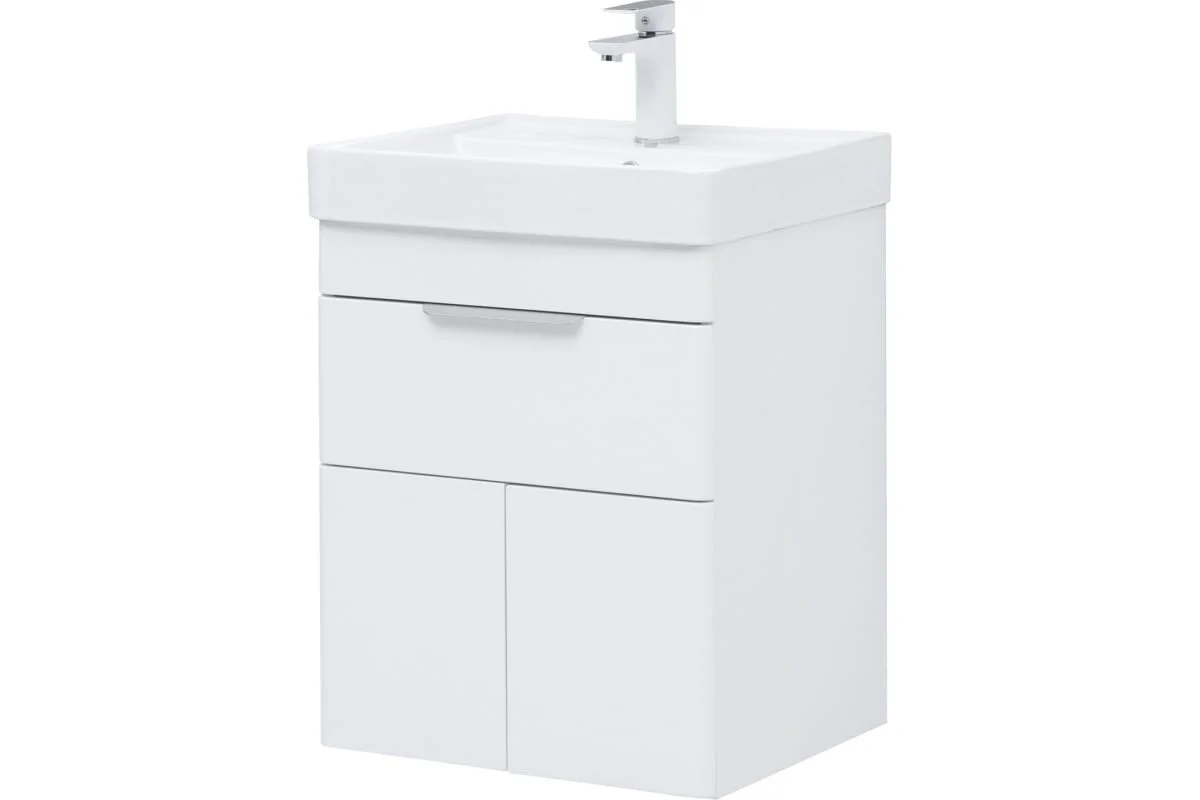 Приобрести aquanet тумба с раковиной ирис new 50 см, белая глянец (1 ящик, 2 дверцы)