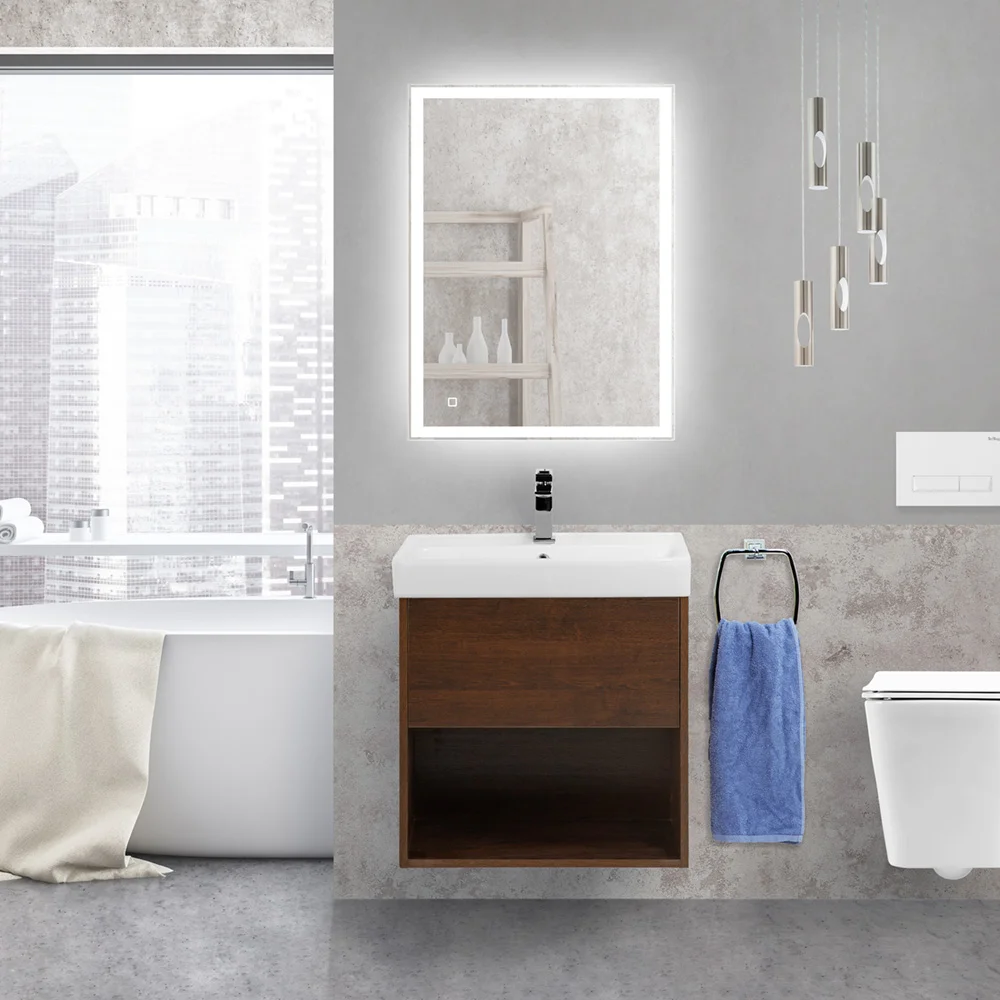 Приобрести belbagno тумба с раковиной neon 50 см, подвесная с одним ящиком rovere scuro, белая раковина
