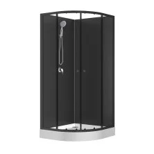 Loranto Душевая кабина NEO 100x100x(190+15) c низким поддоном 15см, прозрачное закаленное стекло 5 мм, задние стеклянные стенки черные, профиль черный-матовый (CS-21800BP-100)