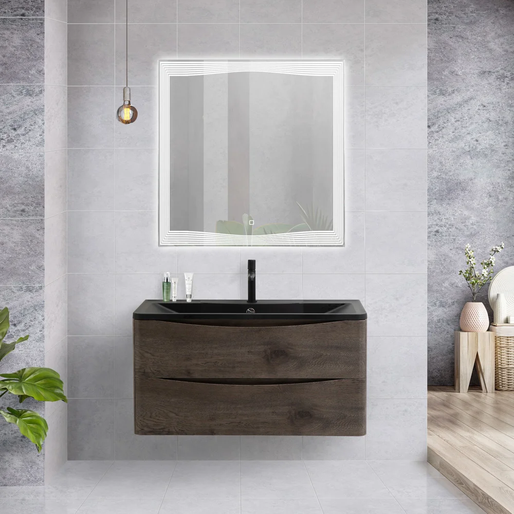 Приобрести belbagno тумба с раковиной acqua 100 см, подвесная rovere nature grigio, чёрная раковина