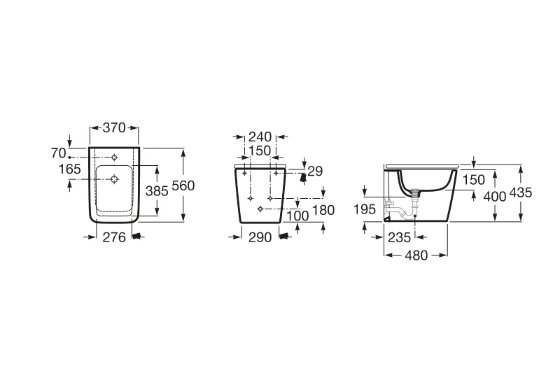 Приобрести биде напольное roca inspira square 56 см, 7.3575.3.700.0