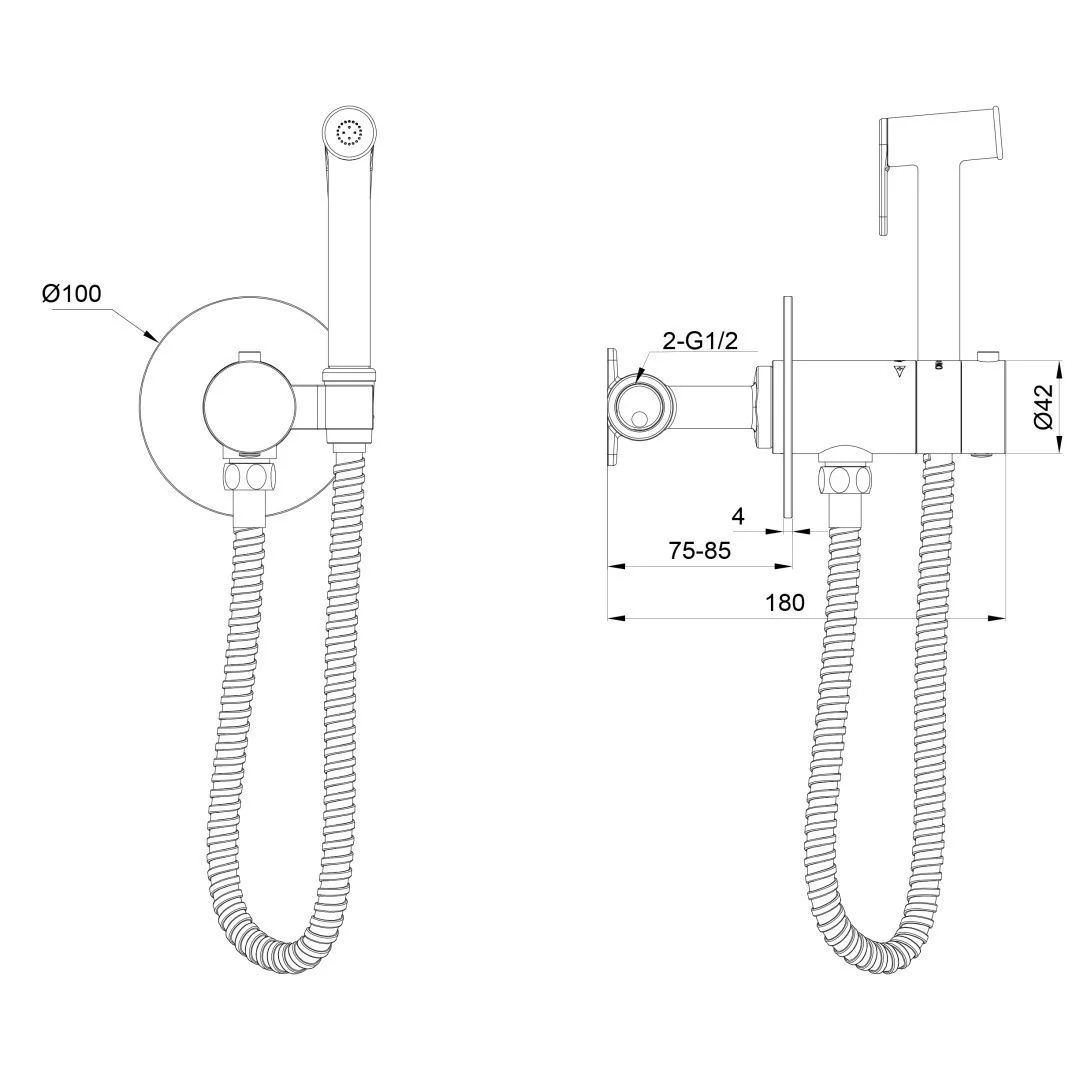 Приобрести смеситель с гигиеническим душем и термостатом встраиваемый wonzon & woghand, темный графит (ww-88829909-bgm)