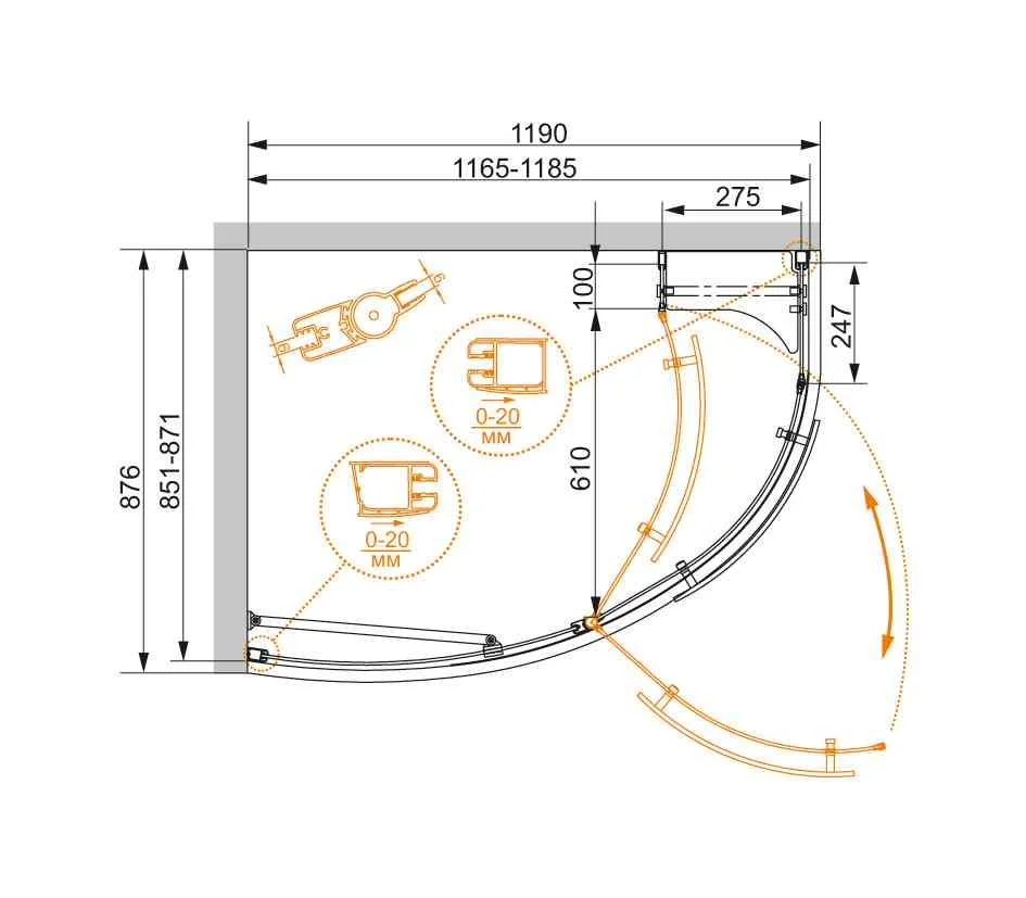 Приобрести cezares душевое ограждение elena 120х120 см, хром elena-w-rh-1-120/90-c-cr-r