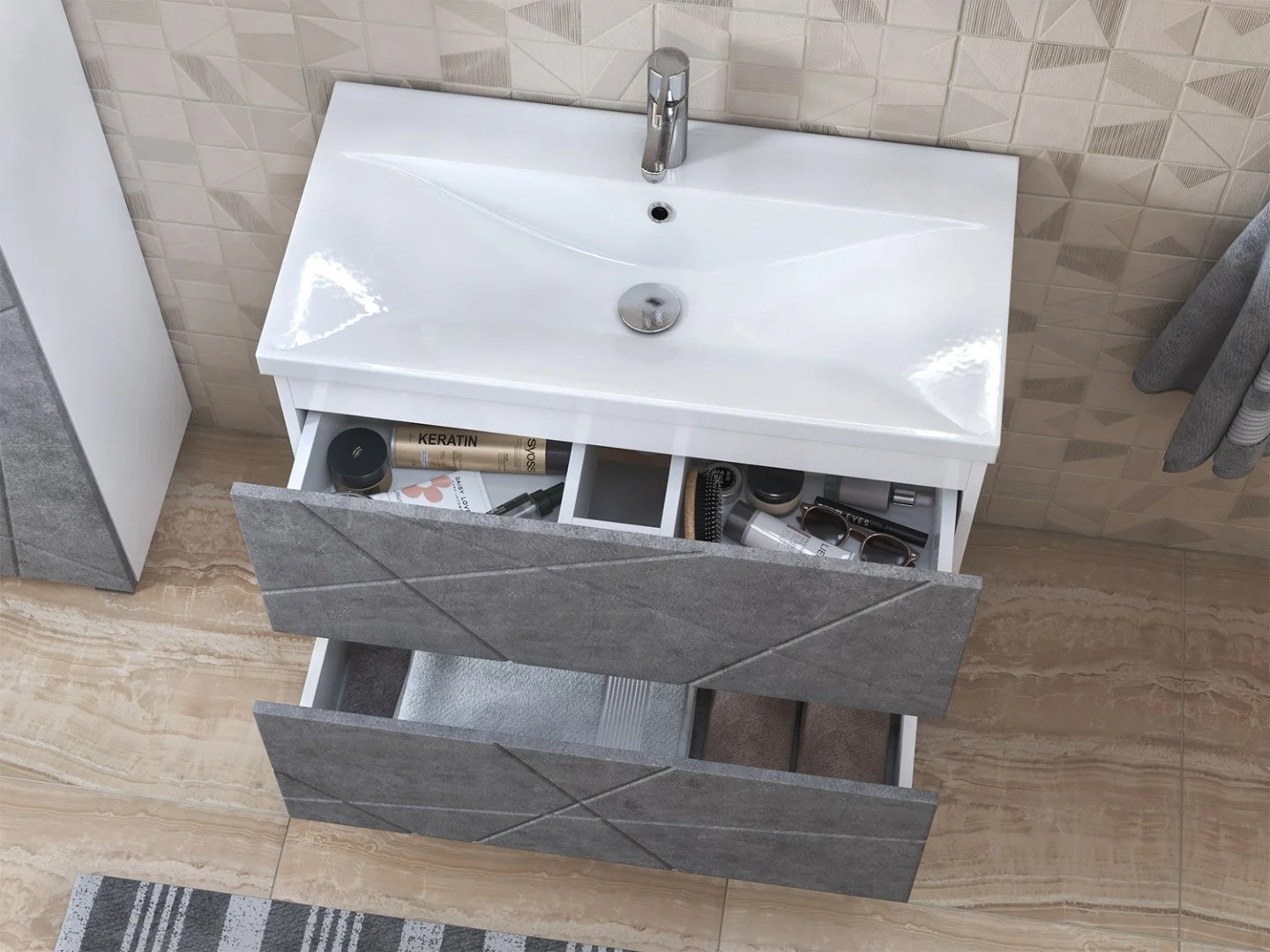 Приобрести vigo тумба с раковиной geometry 70см, 2 ящика, напольная, бетон tn.geo.fos.70.2y бетон