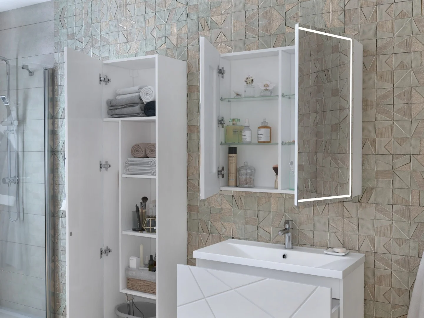 Приобрести vigo зеркало-шкаф geometry 80 см, сенсорное включение подсветки, белое zsh.geo.80.el