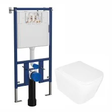 LORANTO Инсталляция + Унитаз Delphi подвесной, безободковый, с системой смыва Tornado в комплекте с быстросъемным сиденьем микролифт (4501+91343)