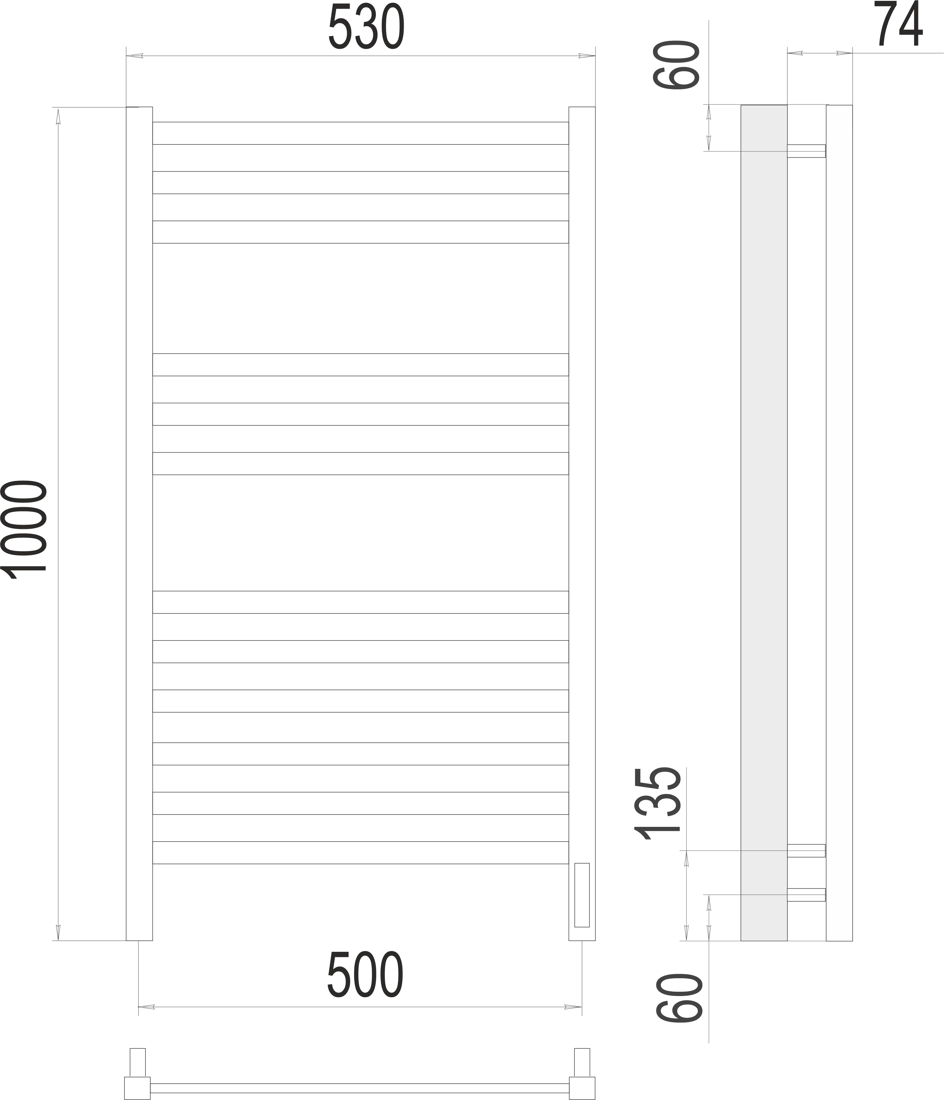 Приобрести полотенцесушитель 500х1000 мм электрический terminus ното п12 4670078526519