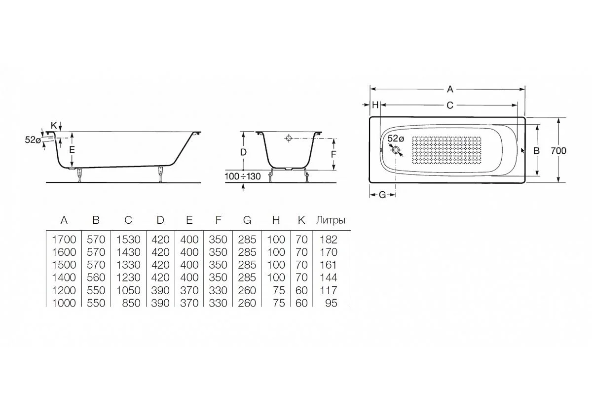 Приобрести ванна чугунная roca continental 160х70 см, 7.2129.1.200.r