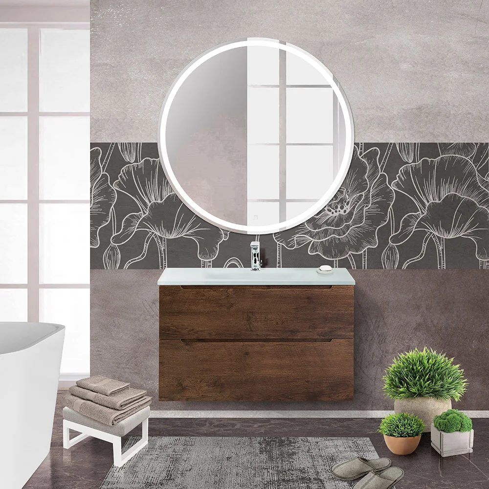 Приобрести belbagno тумба с раковиной etna-h60 90 см, подвесная rovere moro, стеклянная раковина