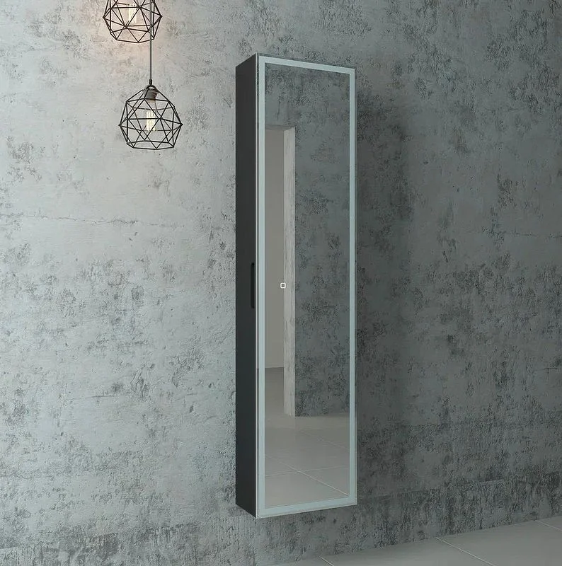 Приобрести continent пенал подвесной с подсветкой mirror box black 160 см, сенсорный включатель, черный