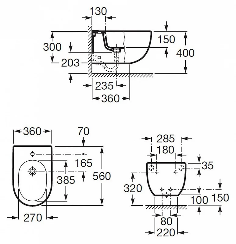 Приобрести биде подвесное roca meridian new 56 см 7.3572.4.500.0