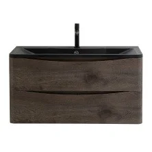 BelBagno Тумба с раковиной ACQUA 100 см, подвесная Rovere Nature Grigio, чёрная раковина