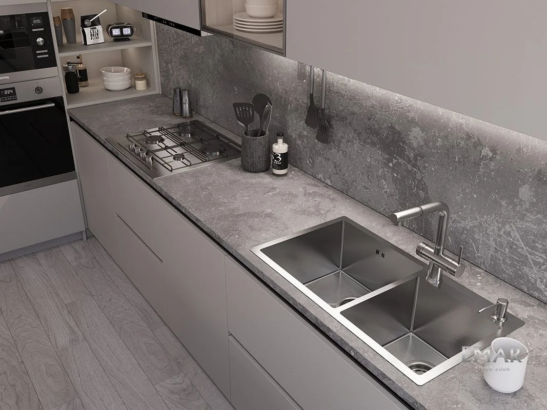 Приобрести emar кухонная мойка 78х43 см, сатин emb-210 pvd nano satine
