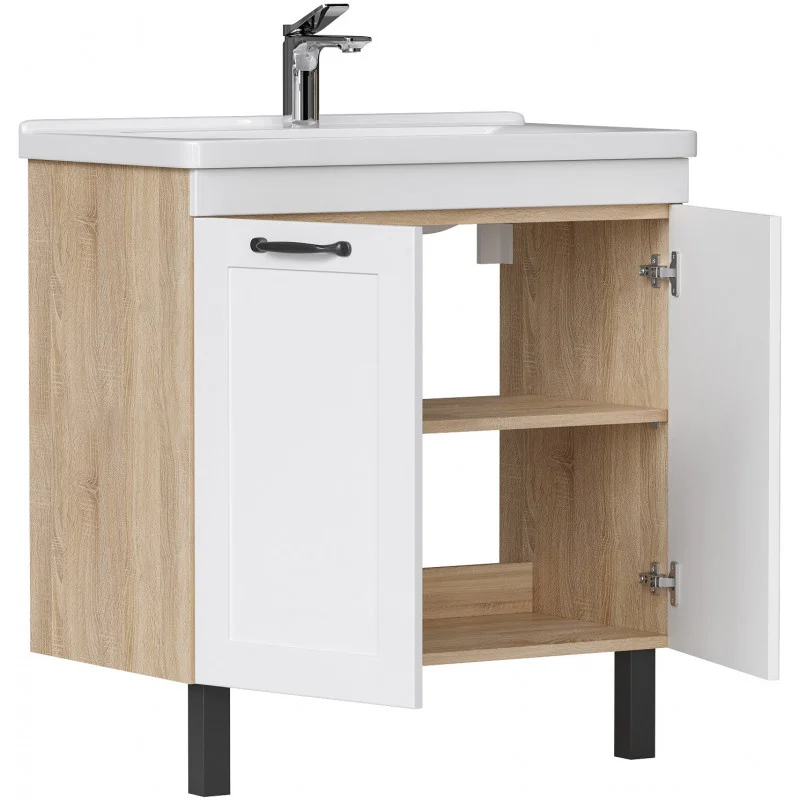 Приобрести equil тумба напольная с раковиной lago 80 см, белая\светлое дерево tnlago80.2d-04