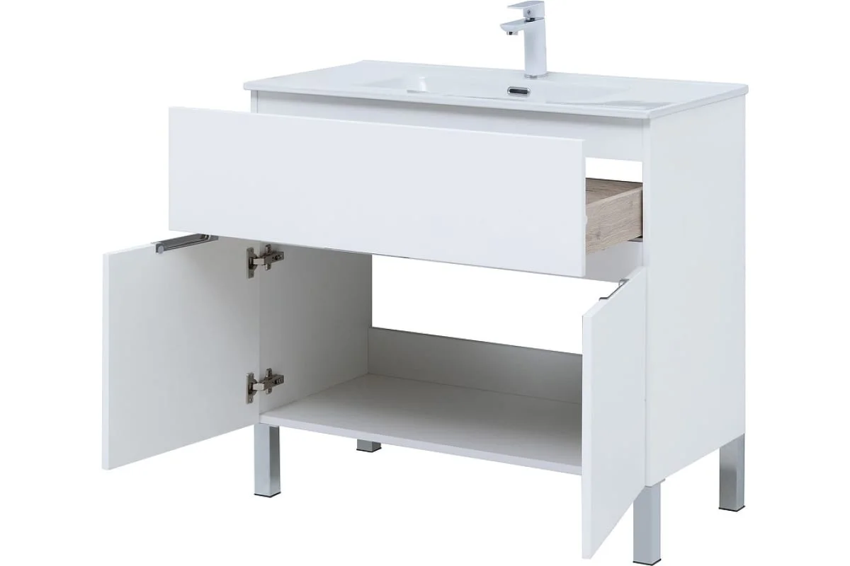 Приобрести aquanet тумба с раковиной алвита new 90 см, 1 ящик, 2 дверцы, белая матовая