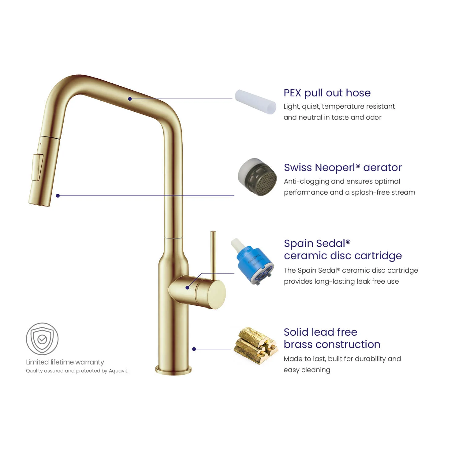 Приобрести смеситель для кухни с выдвижной лейкой timo saona 2386/17fl золото матовое
