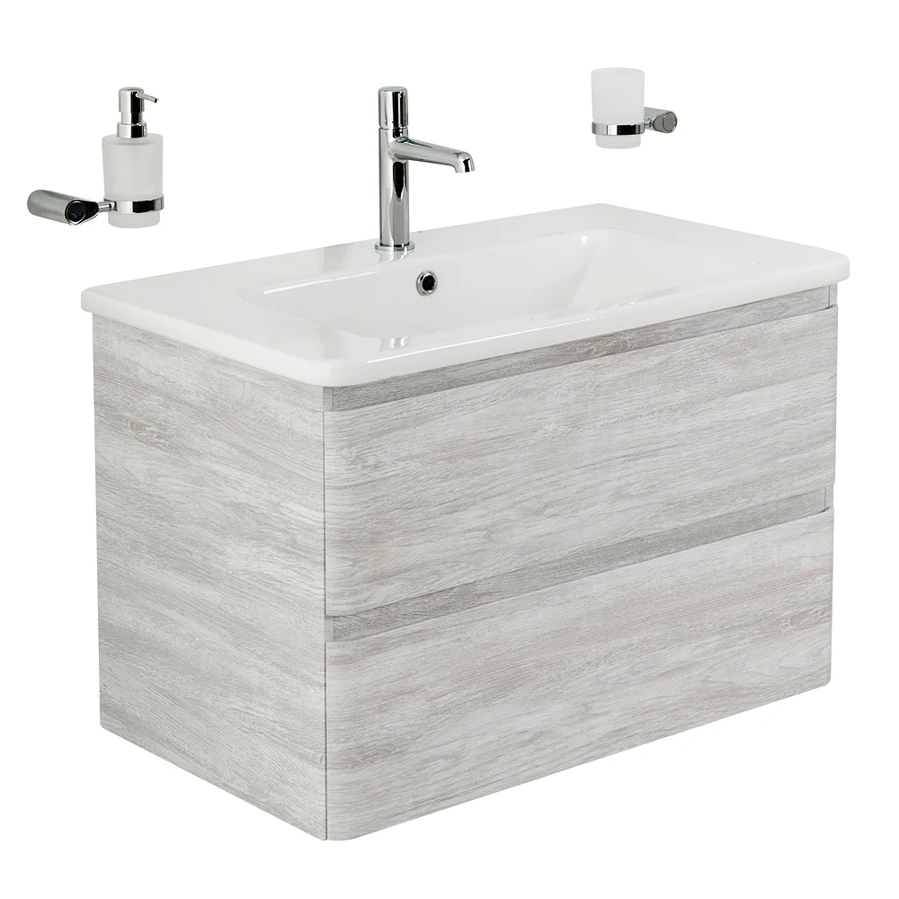 Приобрести belbagno тумба с раковиной albano-cer 80 см, подвесная rovere vintage bianco, белая раковина