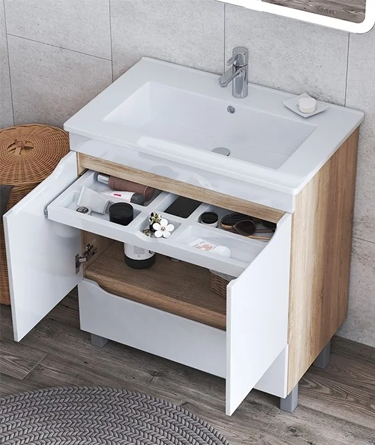 Приобрести vigo тумба с раковиной grani 60см, 2 дверцы, 1 ящик, напольная, белая\ дуб сонома tn.gri.eli.60.2d.1y дуб сонома