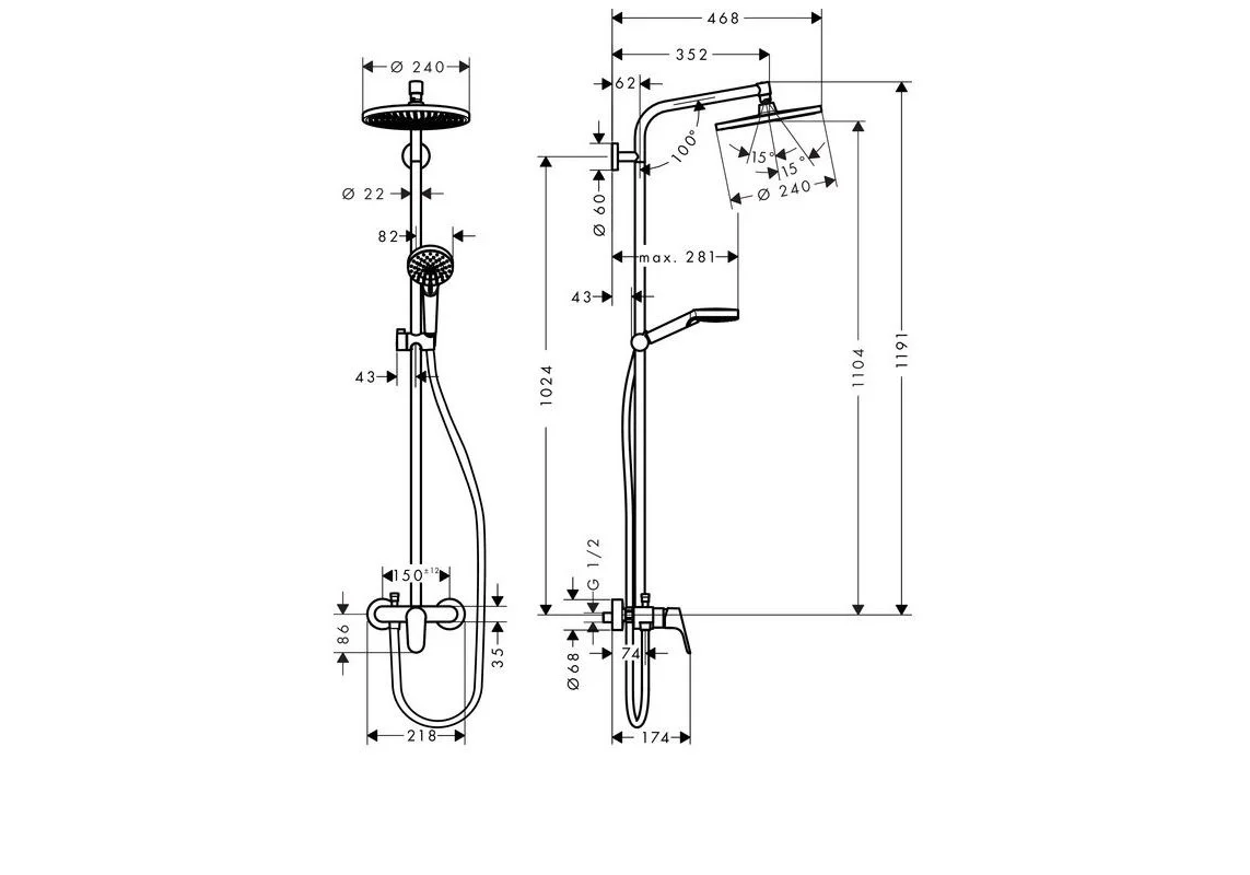 Приобрести душевая система hansgrohe crometta s 240 shp 27269000
