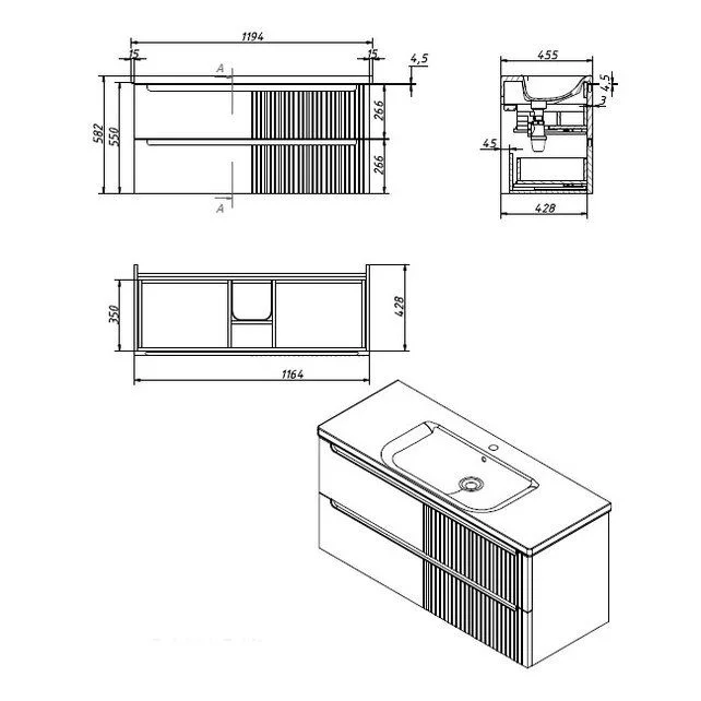 Приобрести caprigo тумба с раковиной termin-smalty meta 120 см, серая, эмаль