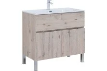 Aquanet Тумба с раковиной Алвита New 90 см, 1 ящик, 2 дверцы, дуб веллингтон белая