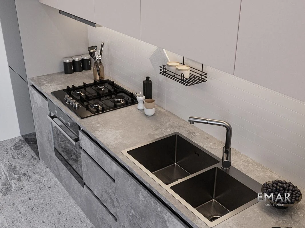 Приобрести emar кухонная мойка 78х43 см, графит emb-210 pvd nano dark