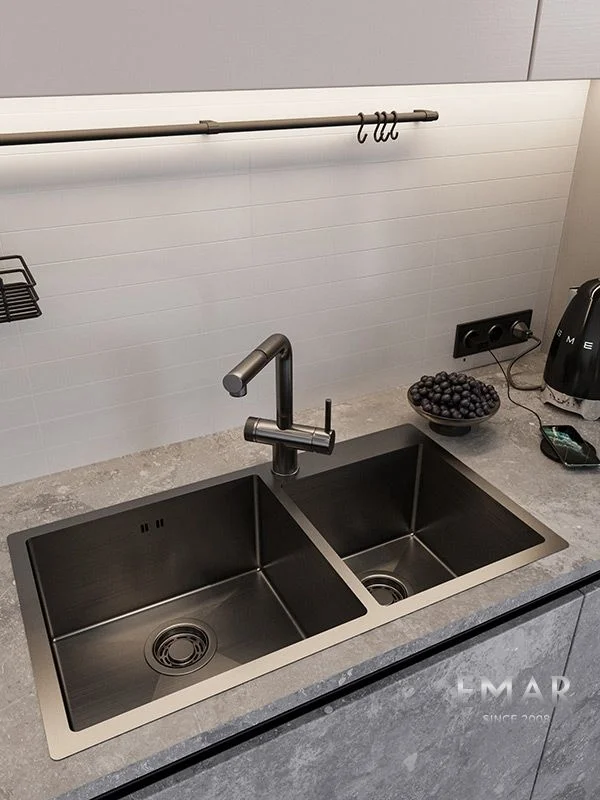 Приобрести emar кухонная мойка 78х43 см, графит emb-210 pvd nano dark