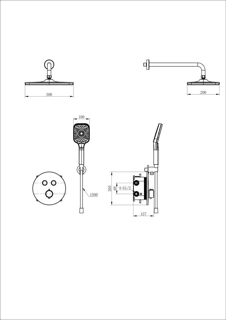 Приобрести душевая система с термостатом встраиваемая wonzon & woghand, хром (ww-d2017-a-cr)
