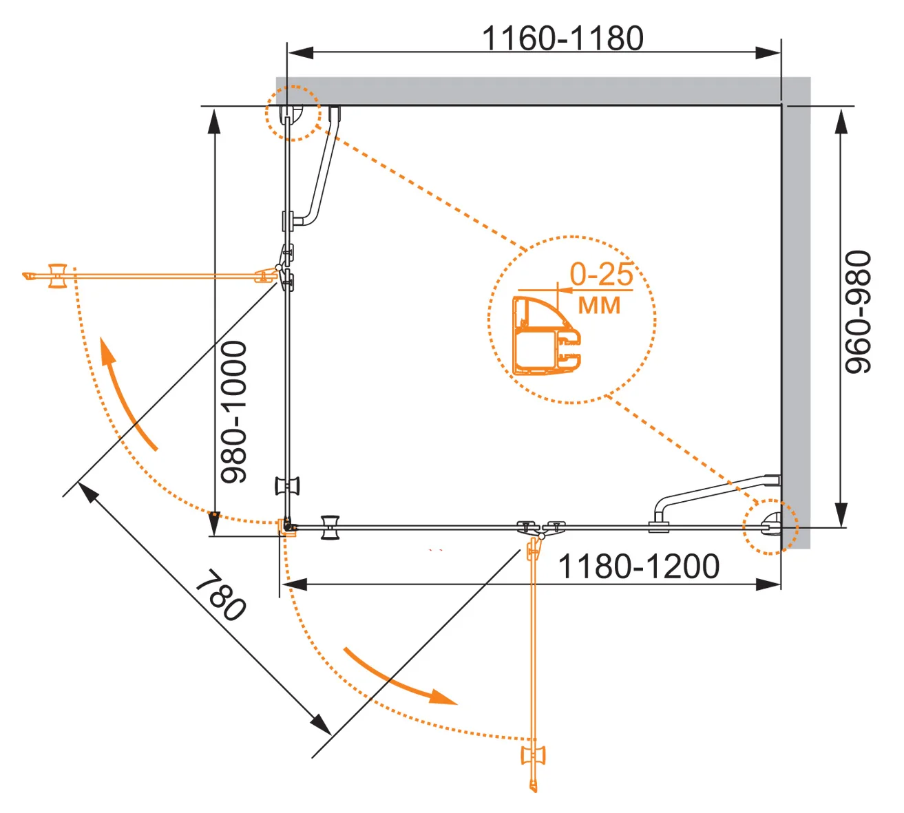 Приобрести cezares душевое ограждение verona 120х100 см, хром verona-w-ah-2-120/100-p-cr-r