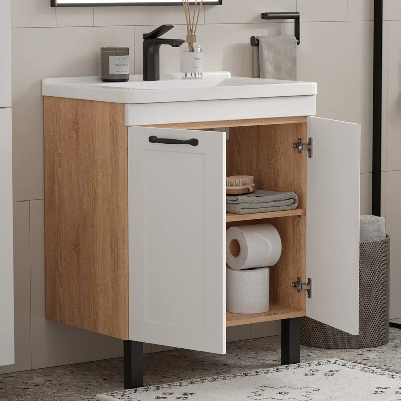 Приобрести equil тумба напольная с раковиной lago 60 см, белая\светлое дерево tnlago60.2d-04