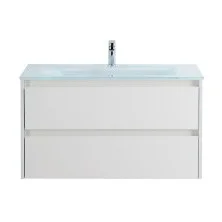 BelBagno Тумба с раковиной KRAFT 100 см, подвесная Bianco Opaco, стеклянная раковина