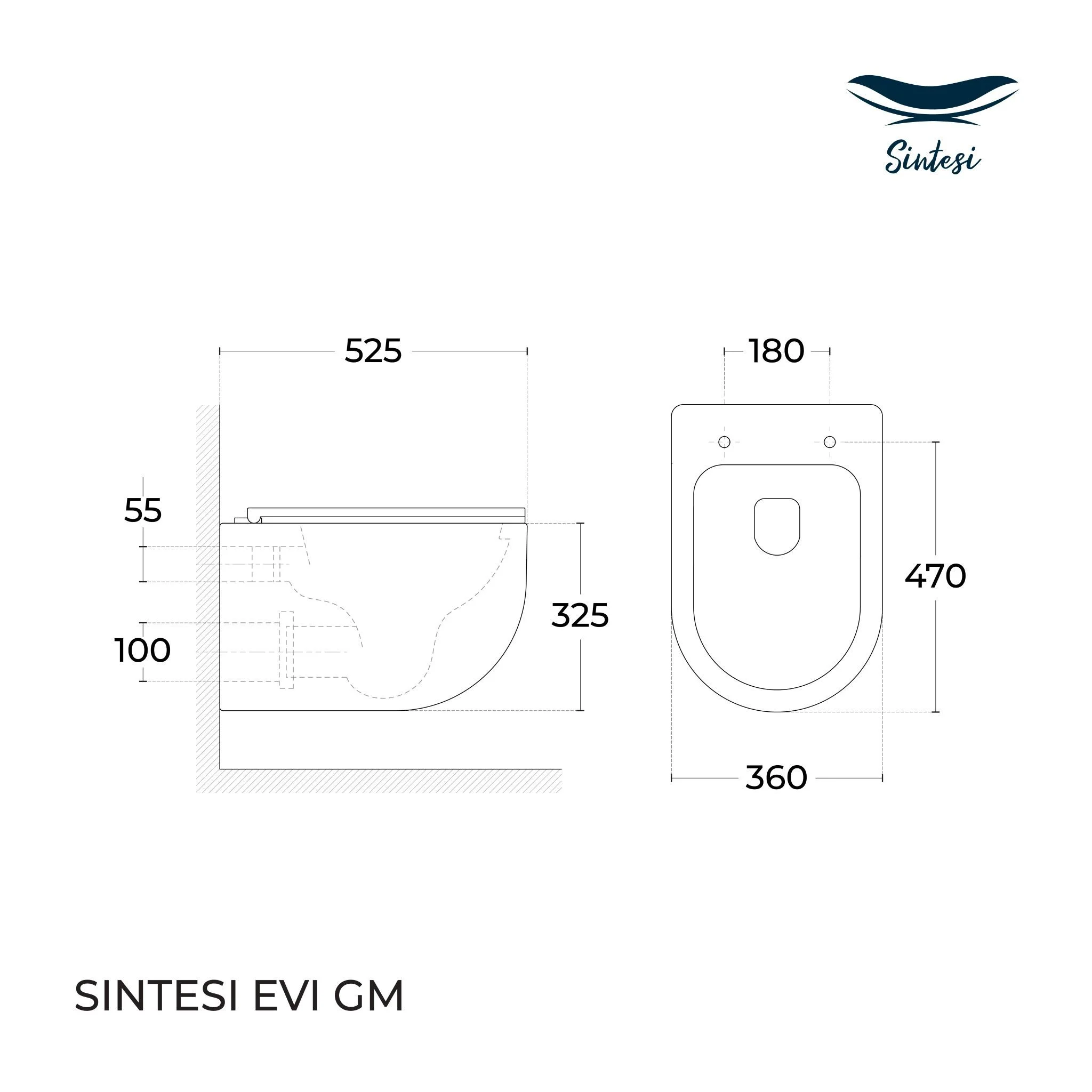 Приобрести sintesi подвесной безободковый унитаз evi серый матовый с крышкой-сиденьем дюропласт, микролифт