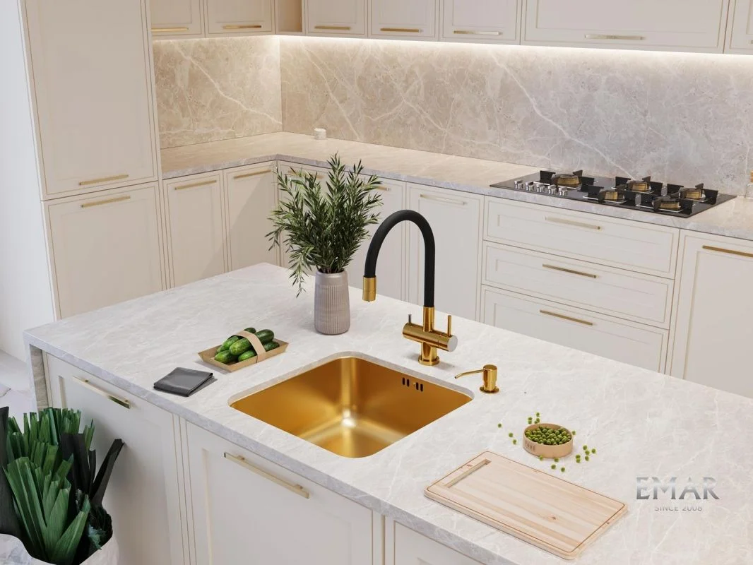 Приобрести emar смеситель для кухни, золото ес - 3015 pvd golden