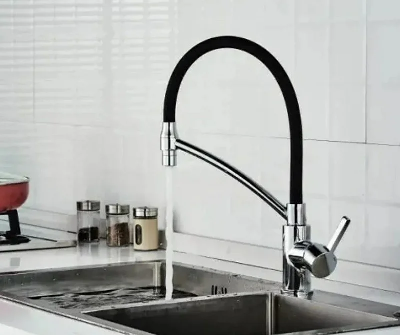 Приобрести haiba смеситель для кухни 406 мм, гибкий излив, черный\хром hb-73643-7