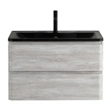 BelBagno Тумба с раковиной ALBANO 80 см, подвесная Rovere Vintage Bianco, чёрная раковина