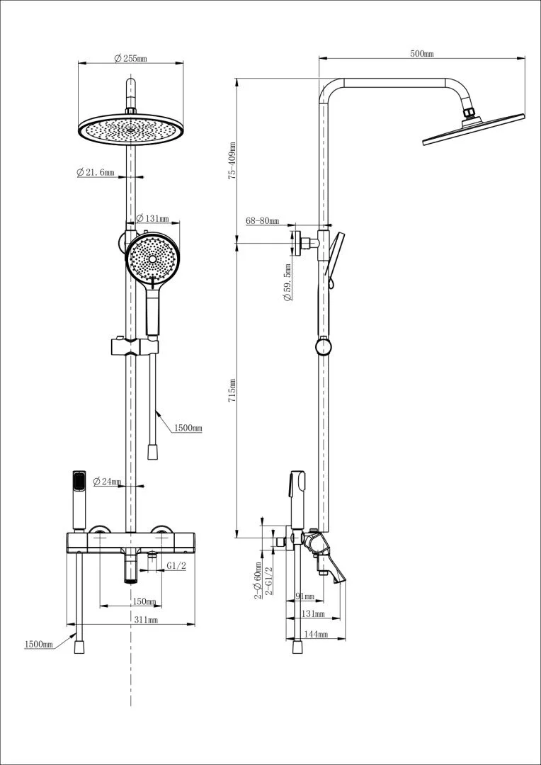 Приобрести душевая система с термостатом wonzon & woghand the one, темный графит (ww-b3094-bgg)