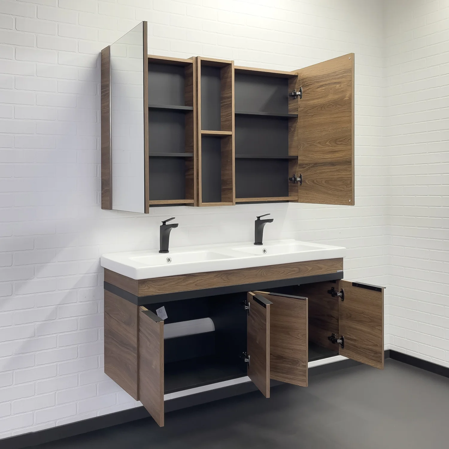 Приобрести сomforty зеркало-шкаф "дуэт-75" дуб тёмно-коричневый