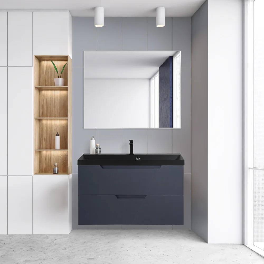 Приобрести belbagno тумба с раковиной vittoria 90 см, подвесная grigio opaco, чёрная раковина