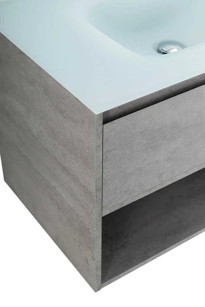 Приобрести belbagno тумба c раковиной kraft 80 см, с одним ящиком и полкой, подвесная cemento grigio, стеклянная раковина