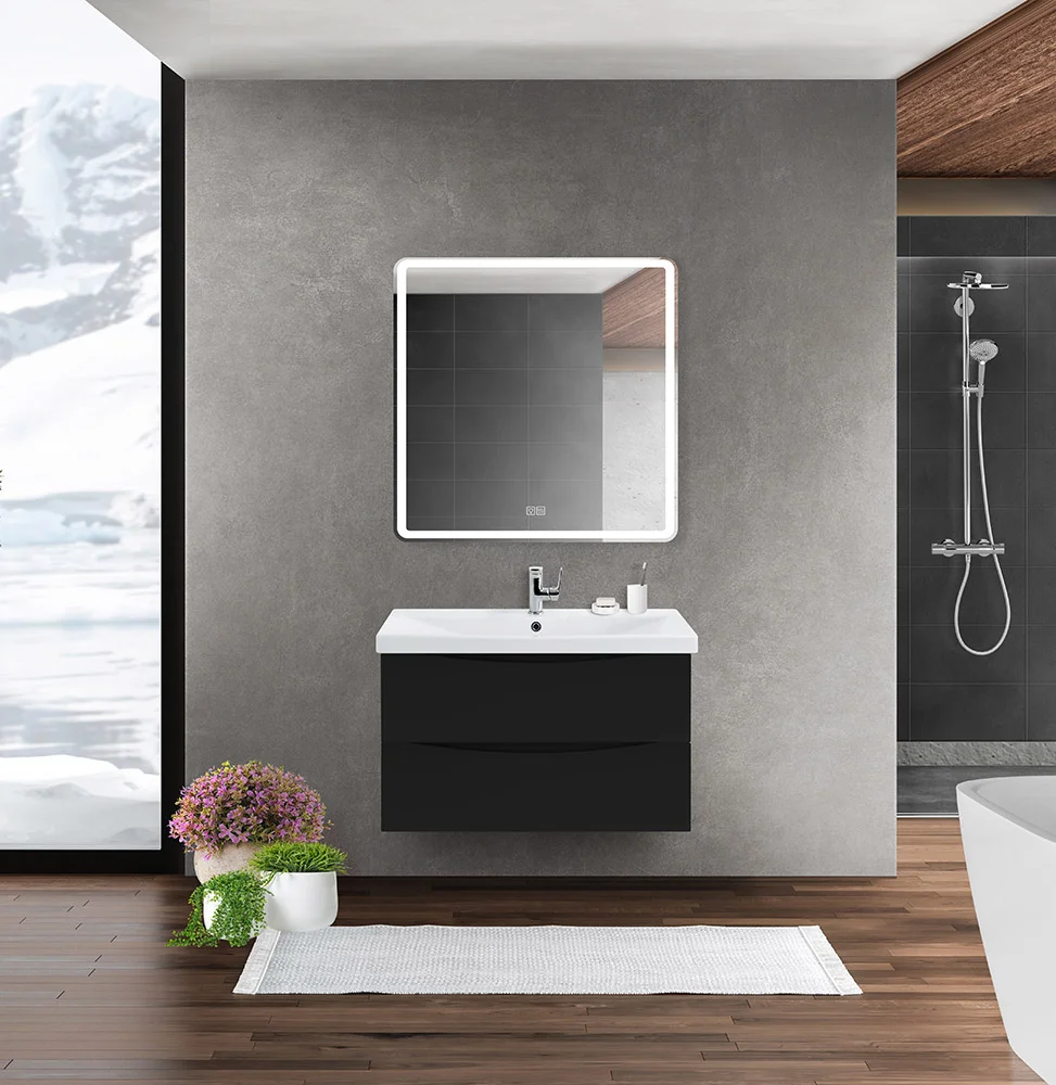Приобрести belbagno тумба с раковиной marino-cer 80 см, подвесная nero lucido, белая раковина