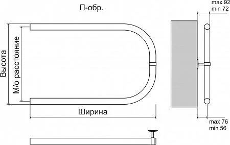 Приобрести terminus полотенцесушитель п - образный 50х40 см, боковое подключение, водяной, хром