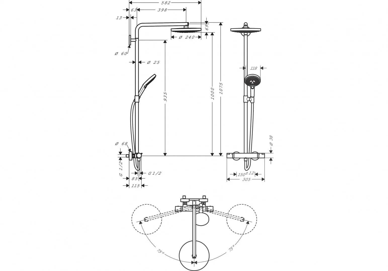 Приобрести 27129400 raindance select s 240 2jet showerpipe, ½’, белый/хром