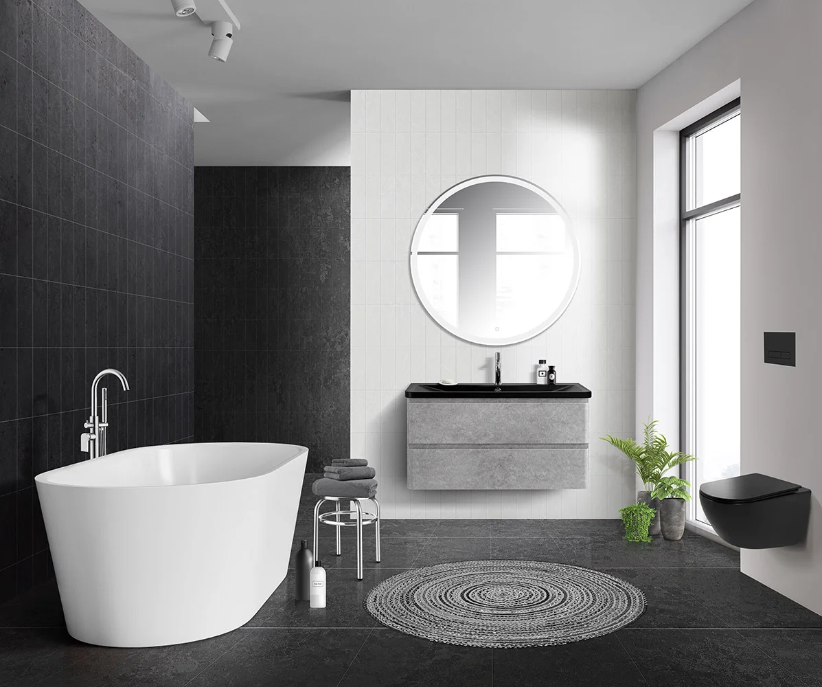 Приобрести belbagno тумба с раковиной albano 100 см, подвесная cemento verona grigio, чёрная раковина