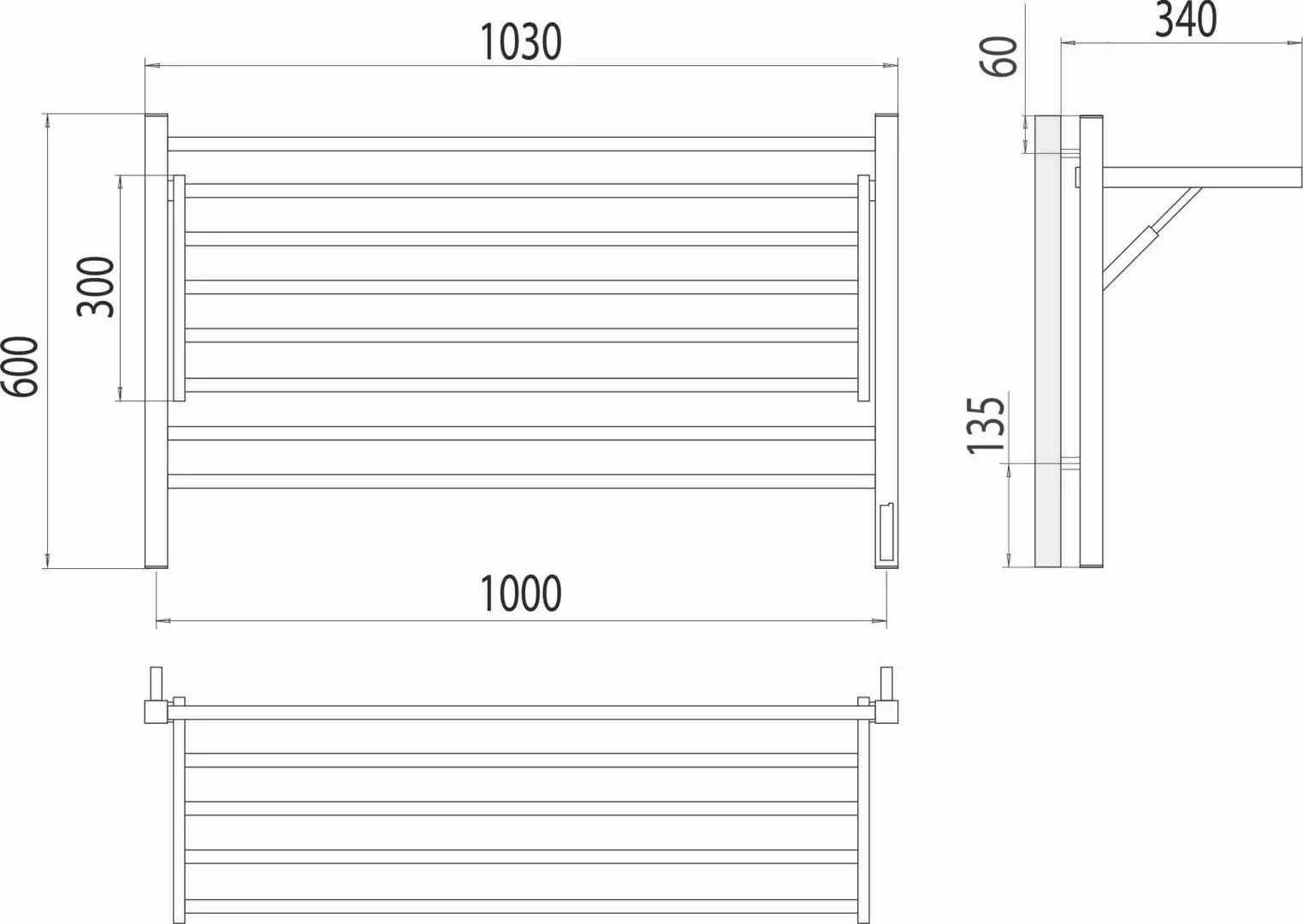 Приобрести terminus полотенцесушитель горизонт п8 100х60 см, с полкой, электрический, черный матовый