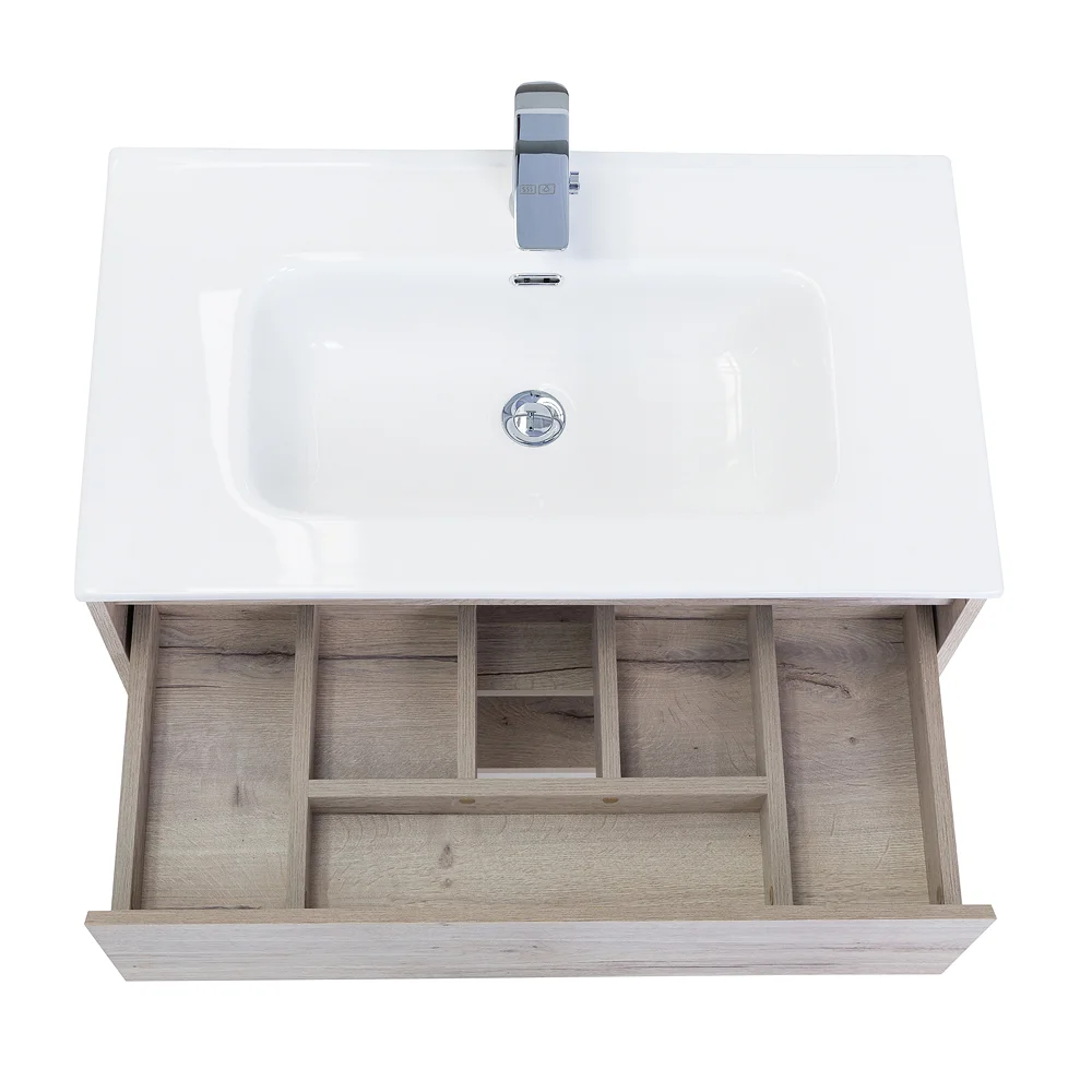 Приобрести belbagno тумба c раковиной kraft 80 см, с одним ящиком и полкой, подвесная rovere galifax bianco, белая раковина