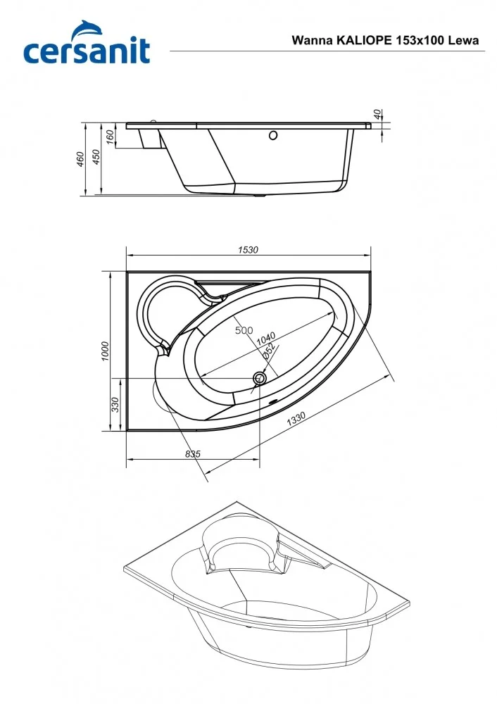 Приобрести акриловая ванна cersanit kaliope 153x100 см левая