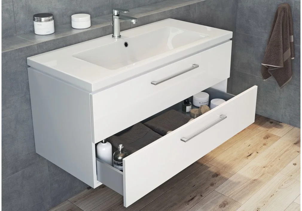 Приобрести тумба cersanit lara 80 см. подвесная с раковиной, 2 ящика, белый.