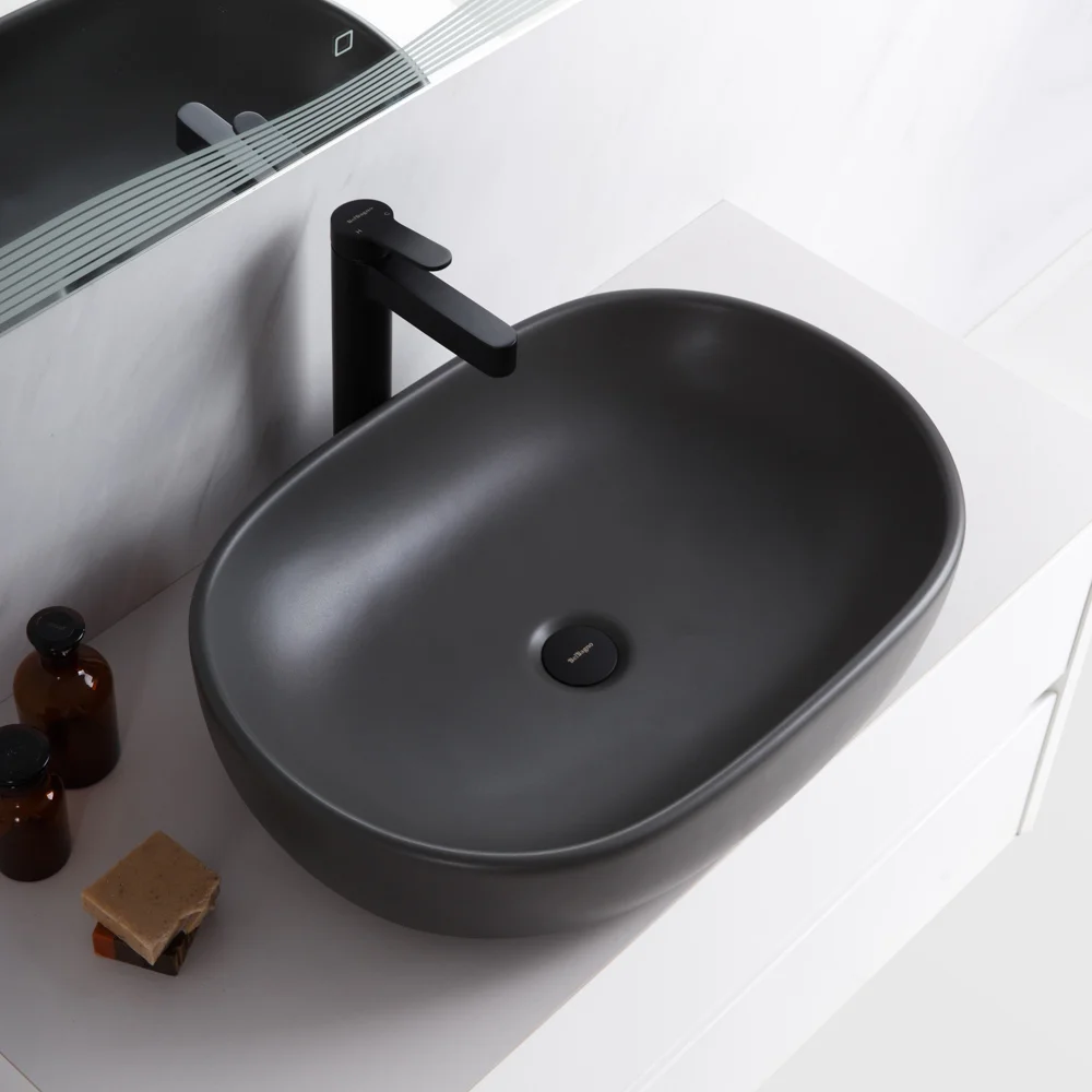 Приобрести belbagno накладная раковина 60х42 см, серый матовый bb1084-h311